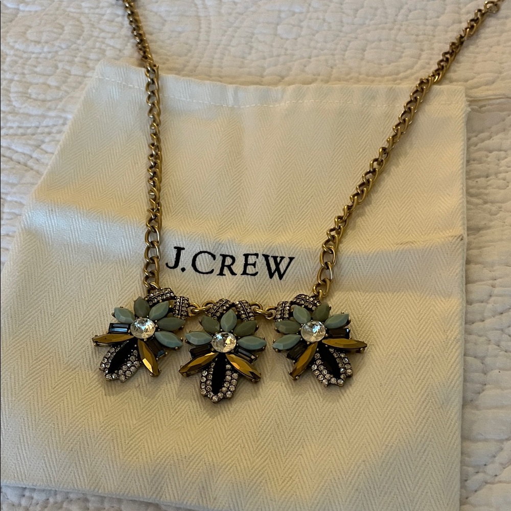 J. Crew Gold and Blue Floral Necklace